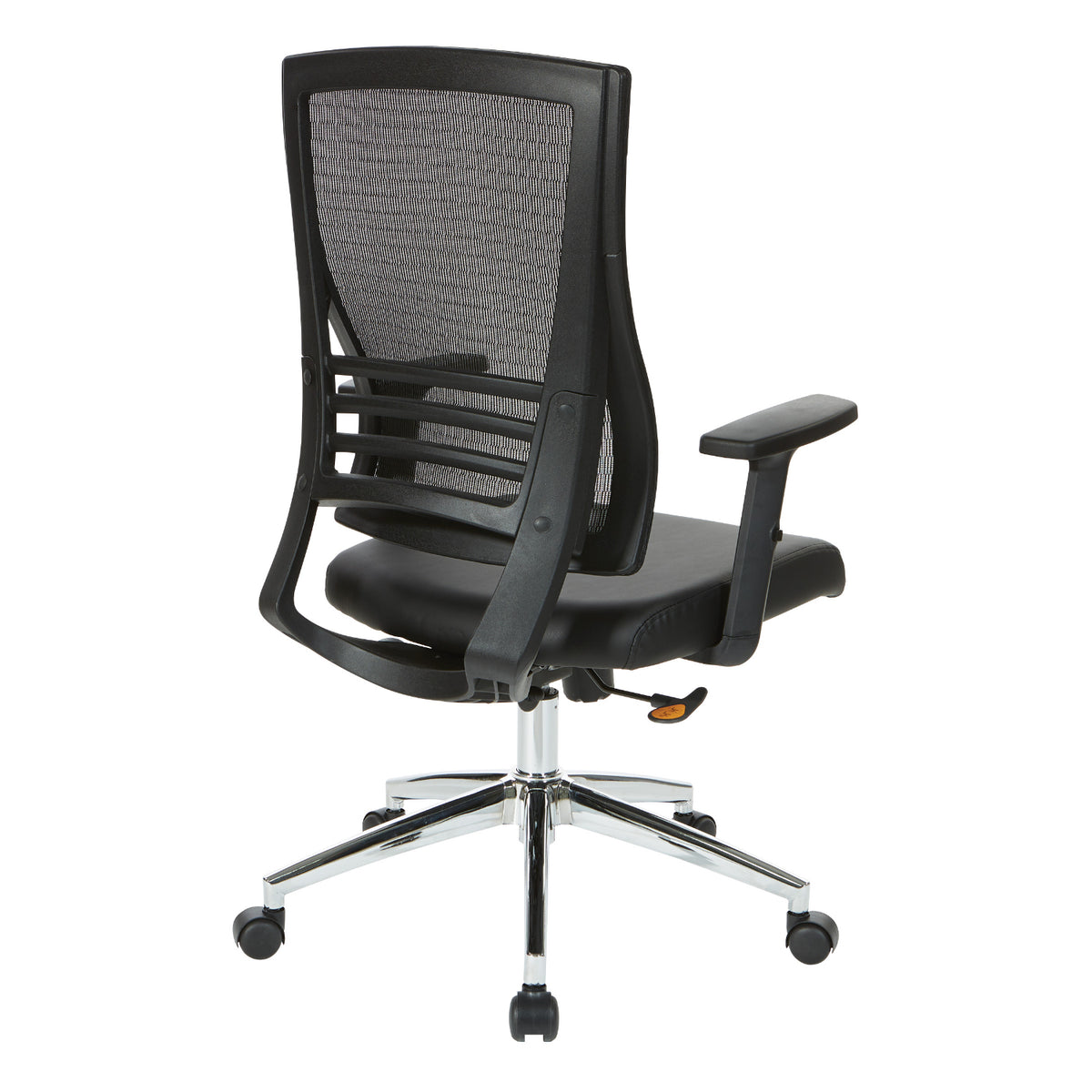 Black Breathable Mesh Back Manager's Chair with Bonded Leather Seat and Padded Adjustable Arms, 2-to-1 Synchro-Tilt Control, Chrome Base