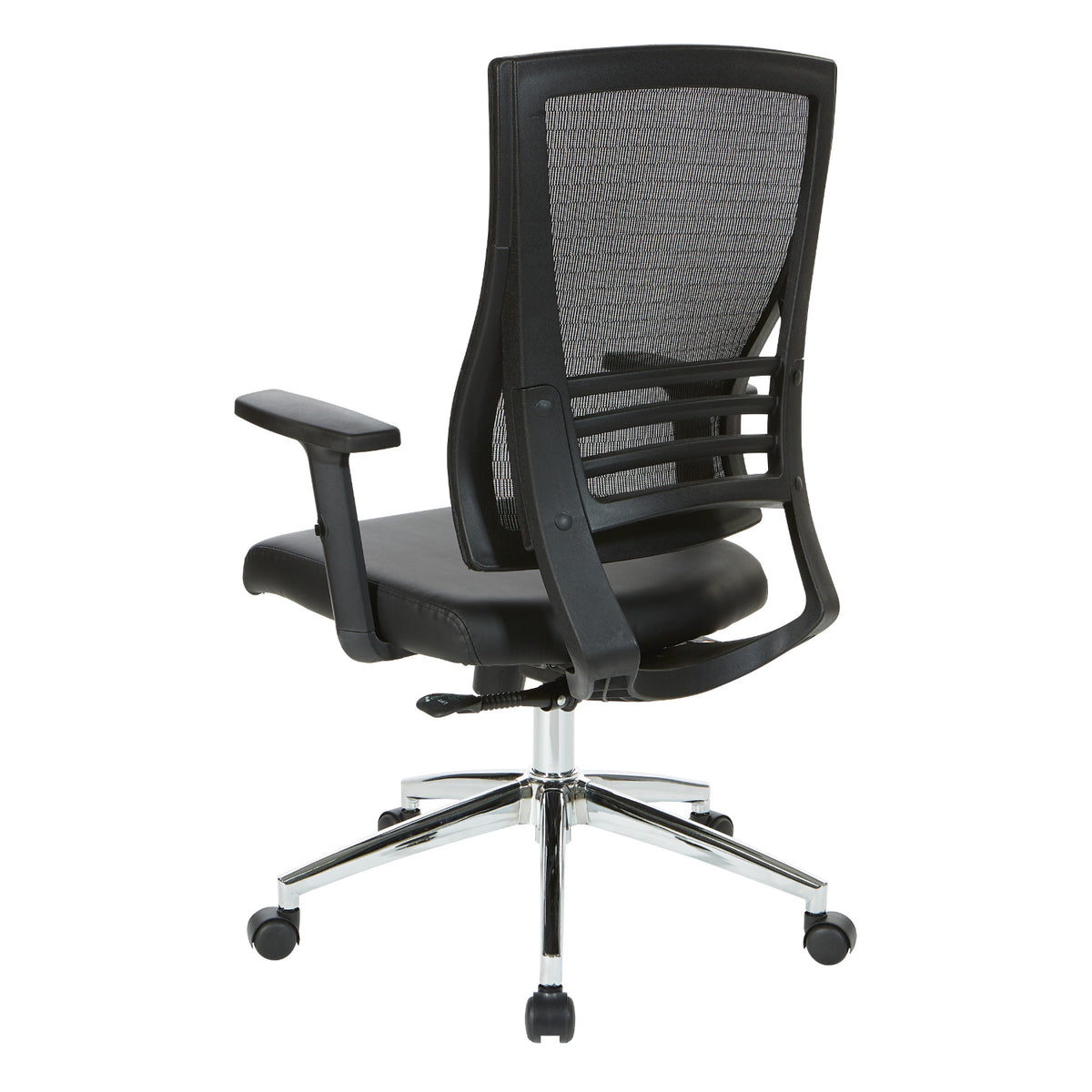 Black Breathable Mesh Back Manager's Chair with Bonded Leather Seat and Padded Adjustable Arms, 2-to-1 Synchro-Tilt Control, Chrome Base