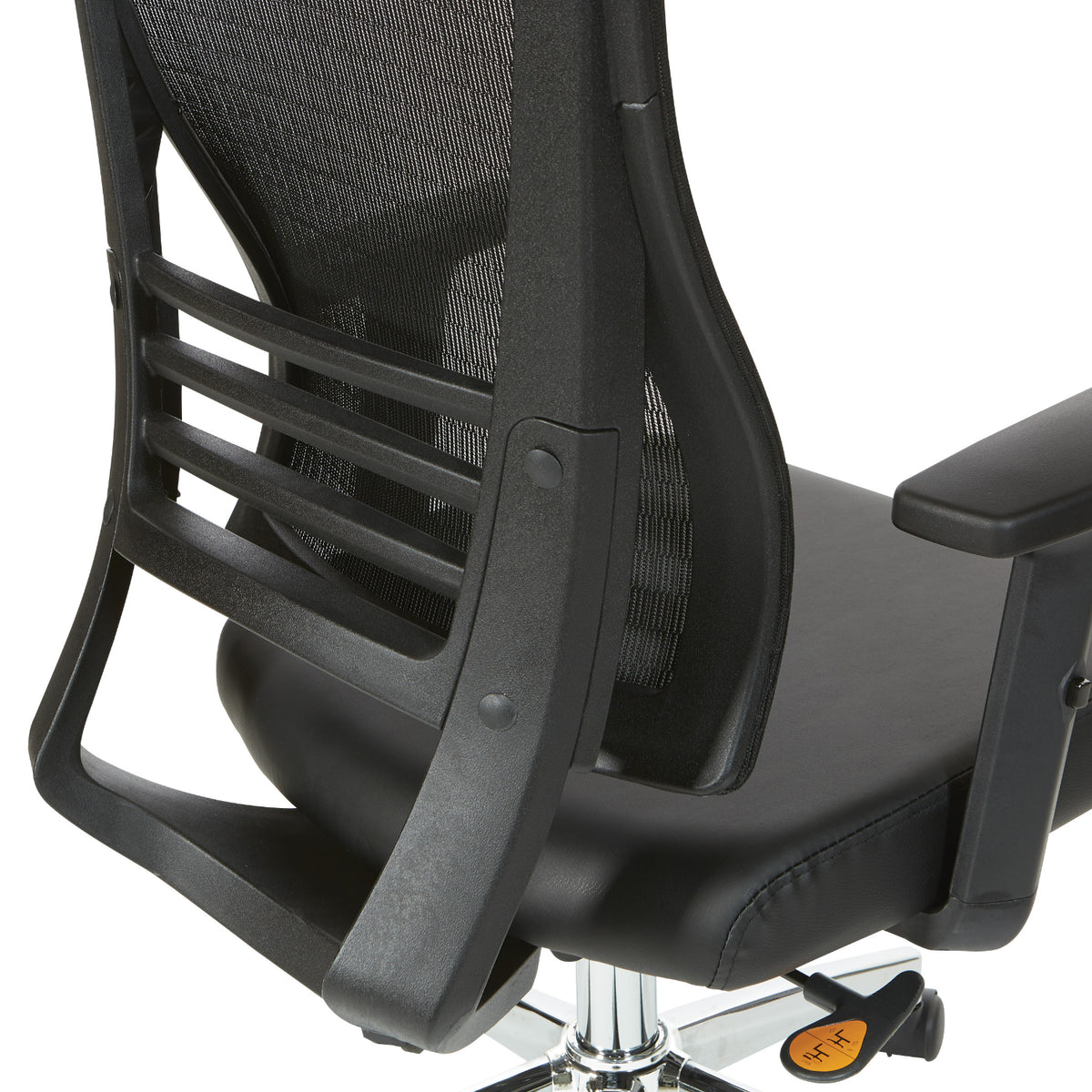 Black Breathable Mesh Back Manager's Chair with Bonded Leather Seat and Padded Adjustable Arms, 2-to-1 Synchro-Tilt Control, Chrome Base