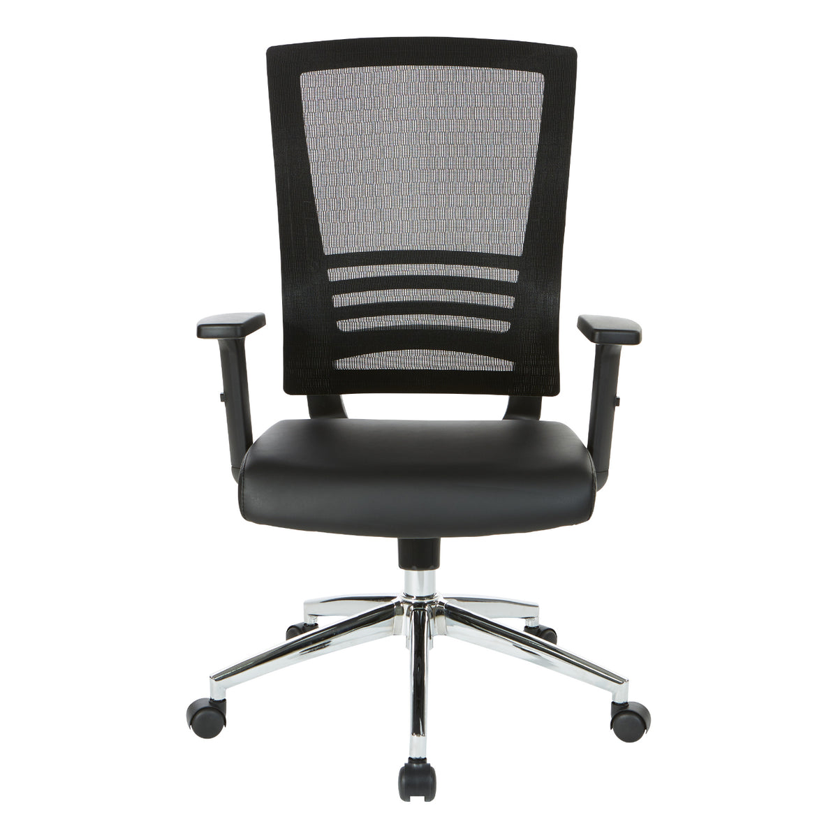 Black Breathable Mesh Back Manager's Chair with Bonded Leather Seat and Padded Adjustable Arms, 2-to-1 Synchro-Tilt Control, Chrome Base