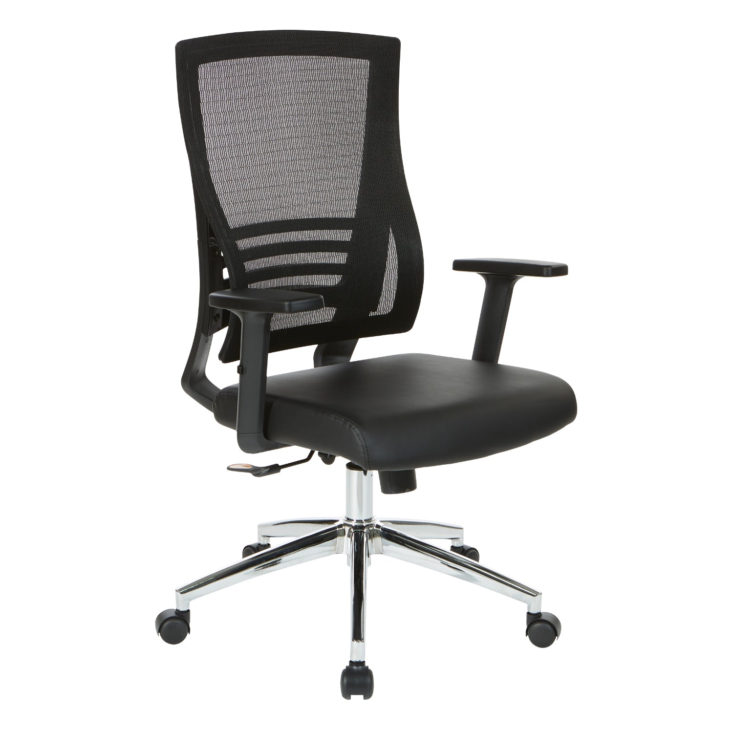 Black Breathable Mesh Back Manager's Chair with Bonded Leather Seat and Padded Adjustable Arms, 2-to-1 Synchro-Tilt Control, Chrome Base