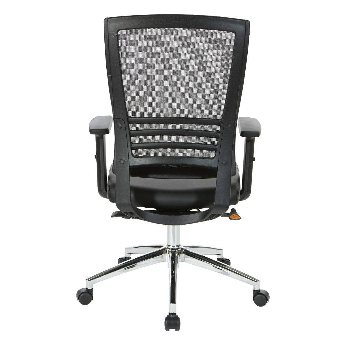 Black Breathable Mesh Back Manager's Chair with Bonded Leather Seat and Padded Adjustable Arms, 2-to-1 Synchro-Tilt Control, Chrome Base