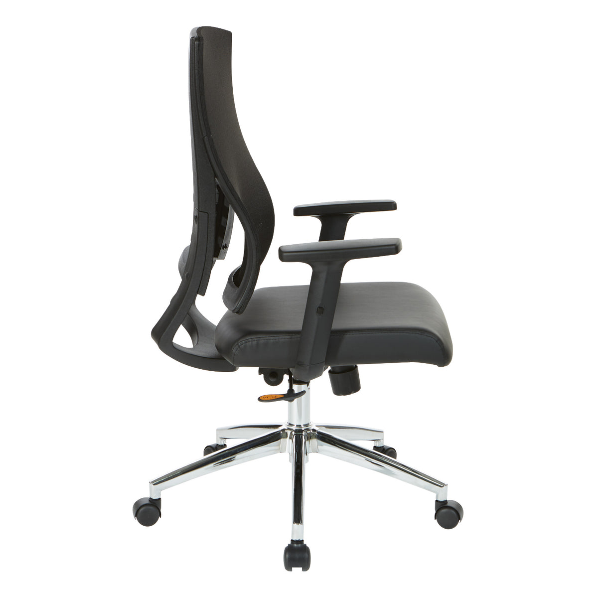 Black Breathable Mesh Back Manager's Chair with Bonded Leather Seat and Padded Adjustable Arms, 2-to-1 Synchro-Tilt Control, Chrome Base