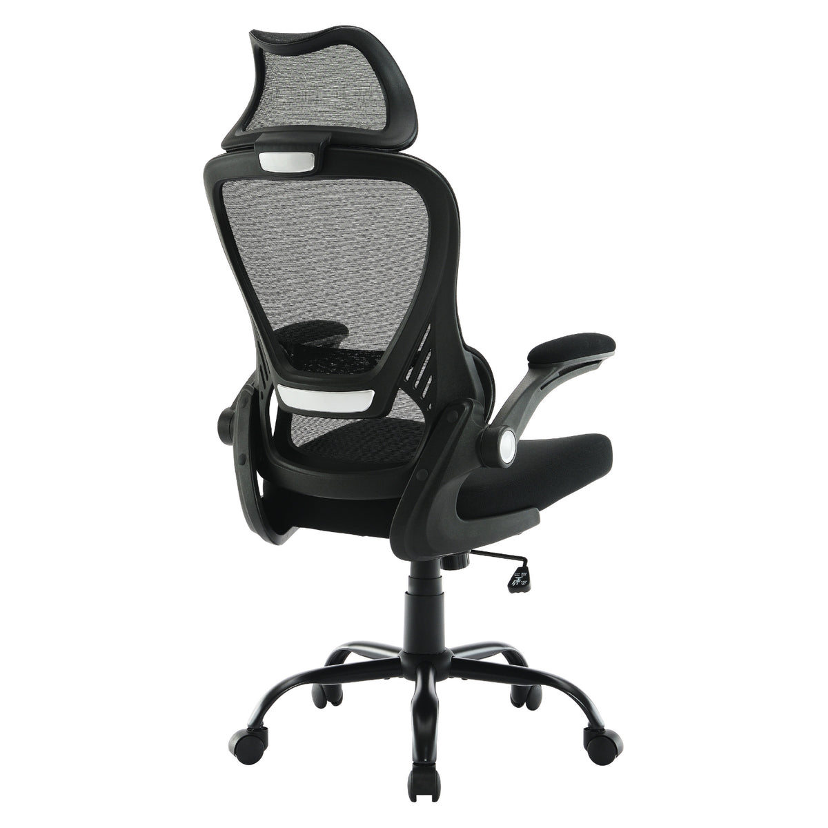 Mesh Back Manager’s Chair with Fixed Headrest, Black Fabric Seat
