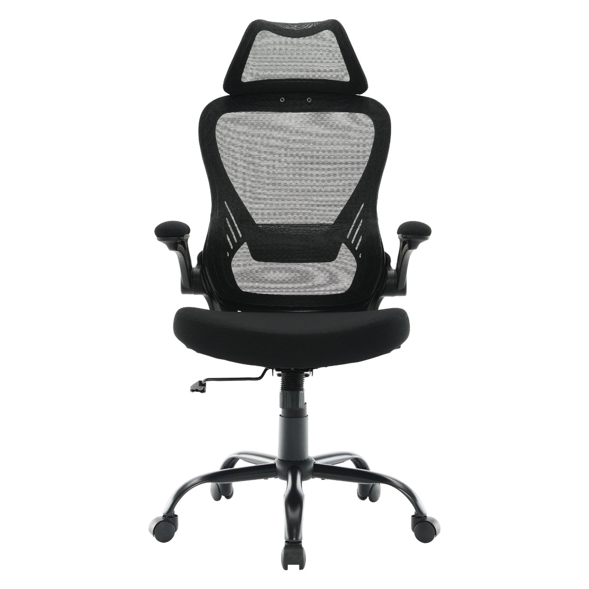Mesh Back Manager’s Chair with Fixed Headrest, Black Fabric Seat