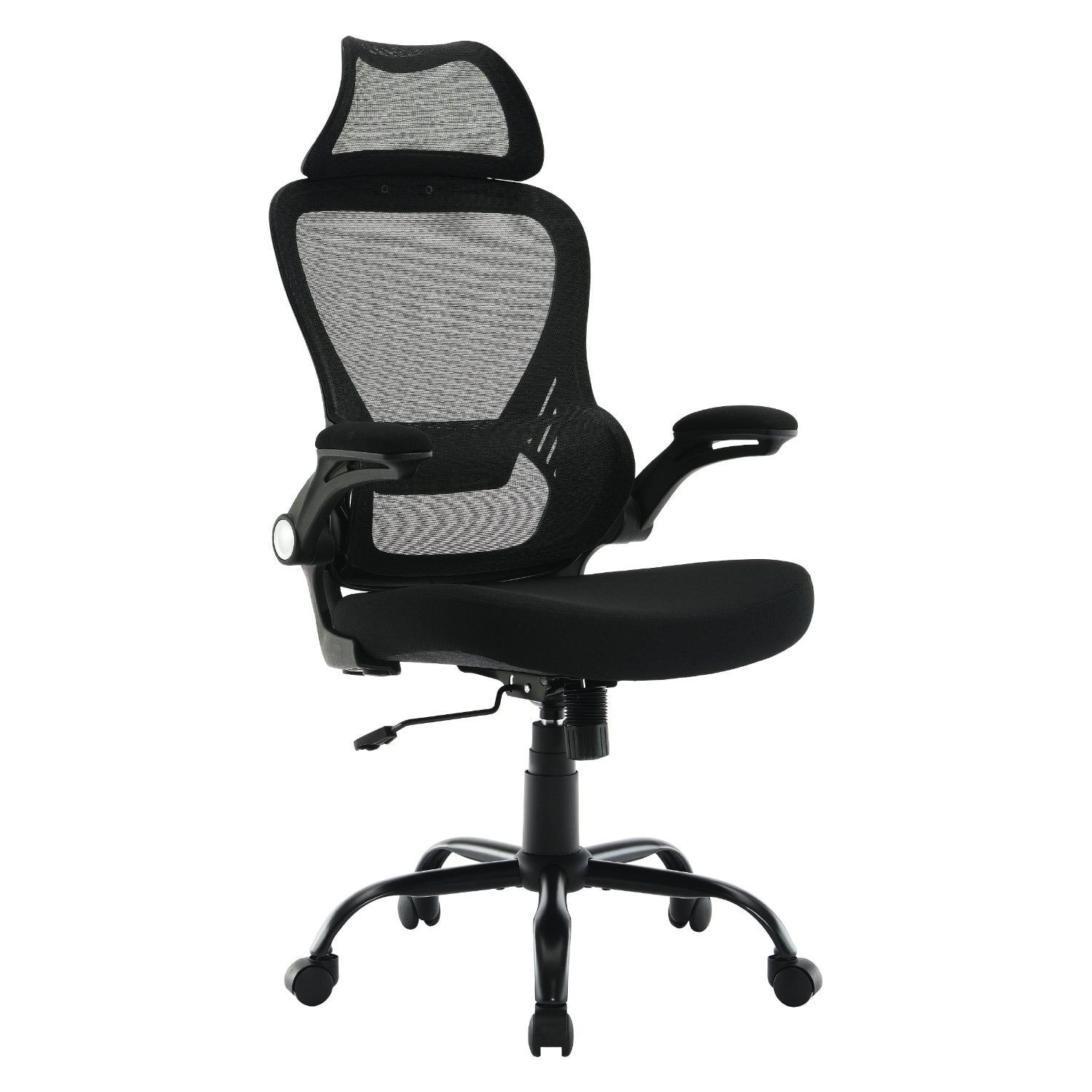 Mesh Back Manager’s Chair with Fixed Headrest, Black Fabric Seat