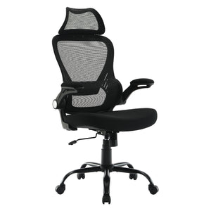 Mesh Back Manager’s Chair with Fixed Headrest, Black Fabric Seat