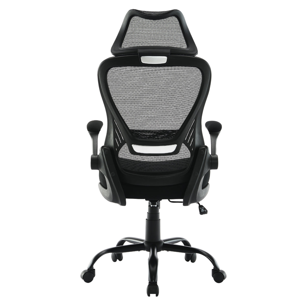 Mesh Back Manager’s Chair with Fixed Headrest, Black Fabric Seat