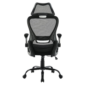 Mesh Back Manager’s Chair with Fixed Headrest, Black Fabric Seat