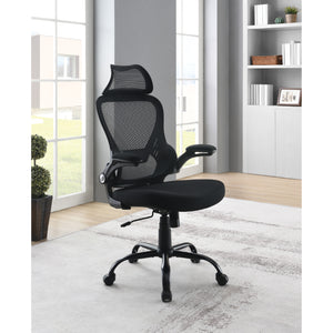 Mesh Back Manager’s Chair with Fixed Headrest, Black Fabric Seat