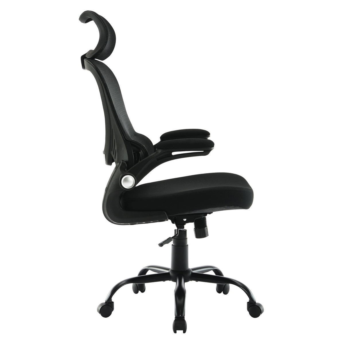 Mesh Back Manager’s Chair with Fixed Headrest, Black Fabric Seat