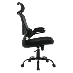 Mesh Back Manager’s Chair with Fixed Headrest, Black Fabric Seat