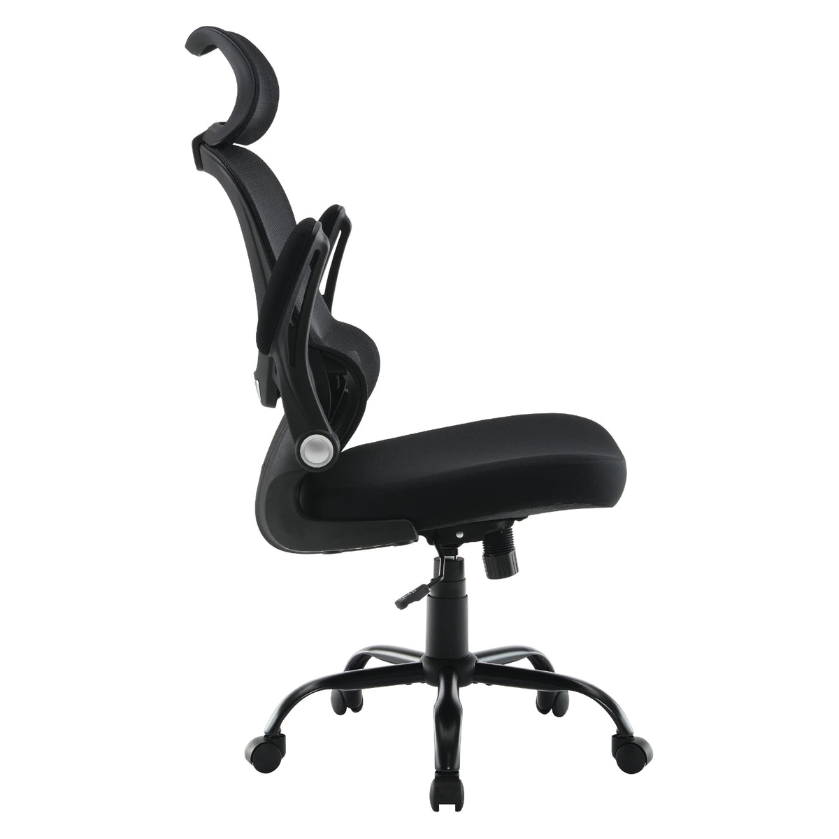 Mesh Back Manager’s Chair with Fixed Headrest, Black Fabric Seat