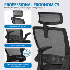 Breathable Mesh Back Manager's Chair with Molded Foam Black Fabric Seat and Adjustable headrest