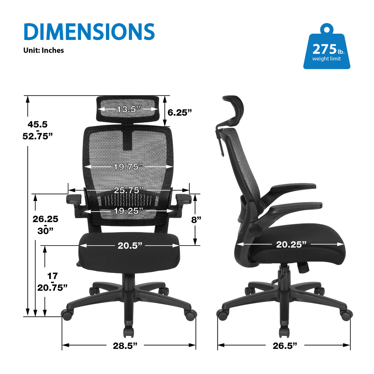 Breathable Mesh Back Manager's Chair with Molded Foam Black Fabric Seat and Adjustable headrest