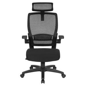 Breathable Mesh Back Manager's Chair with Molded Foam Black Fabric Seat and Adjustable headrest