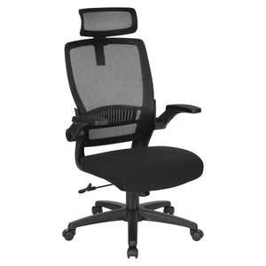 Breathable Mesh Back Manager's Chair with Molded Foam Black Fabric Seat and Adjustable headrest