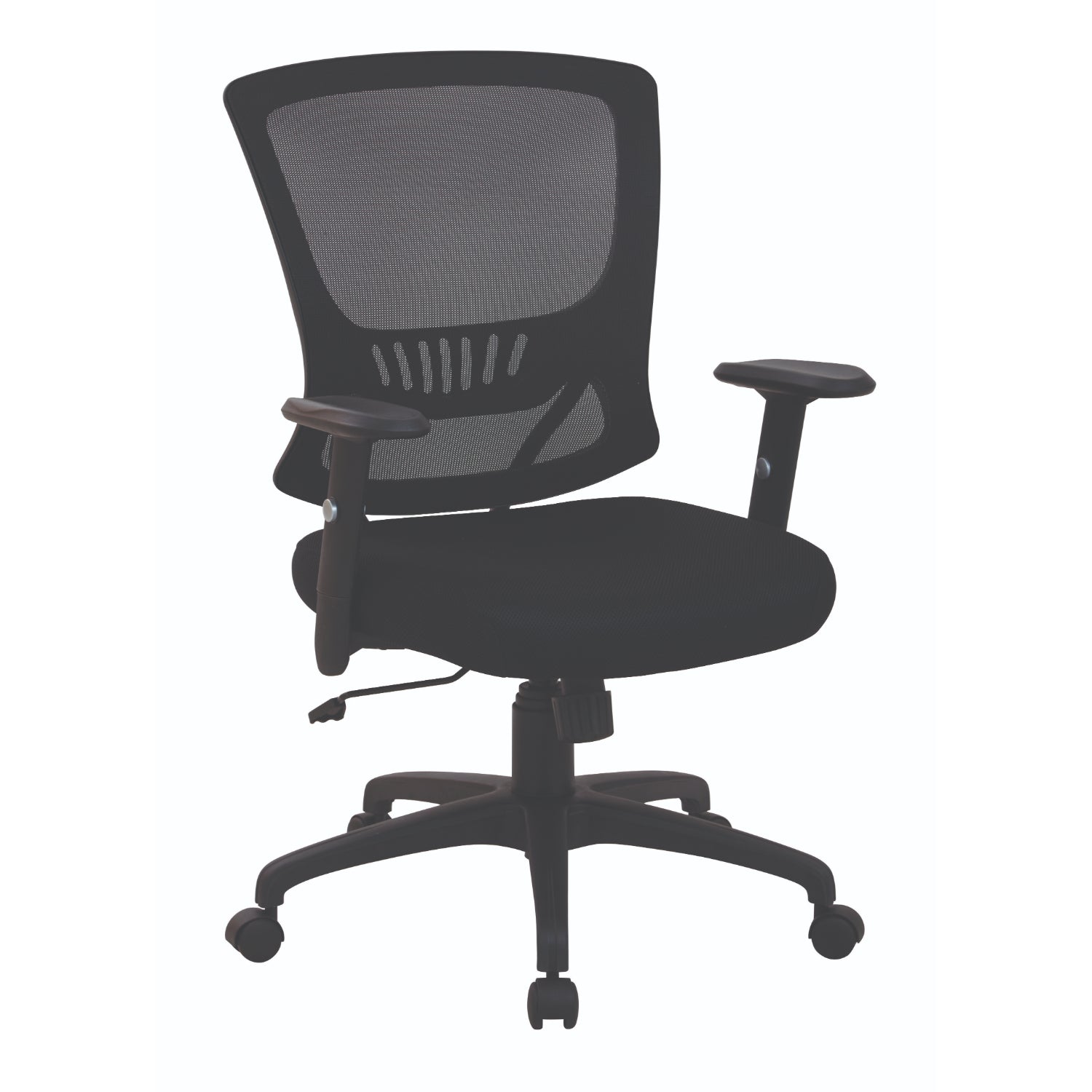 Mesh Screen Back Chair with Height Adjustable Padded Arms, Mesh Fabric Seat, Locking Tilt Control, Black Nylon Base