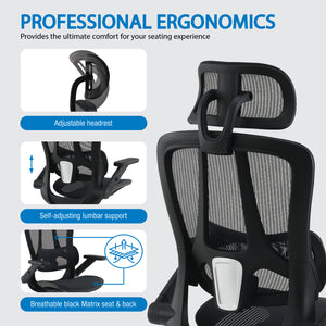Black Matrix Seat and Back Manager's Chair with Adjustable Headrest and Adjustable 4D Flip Arms