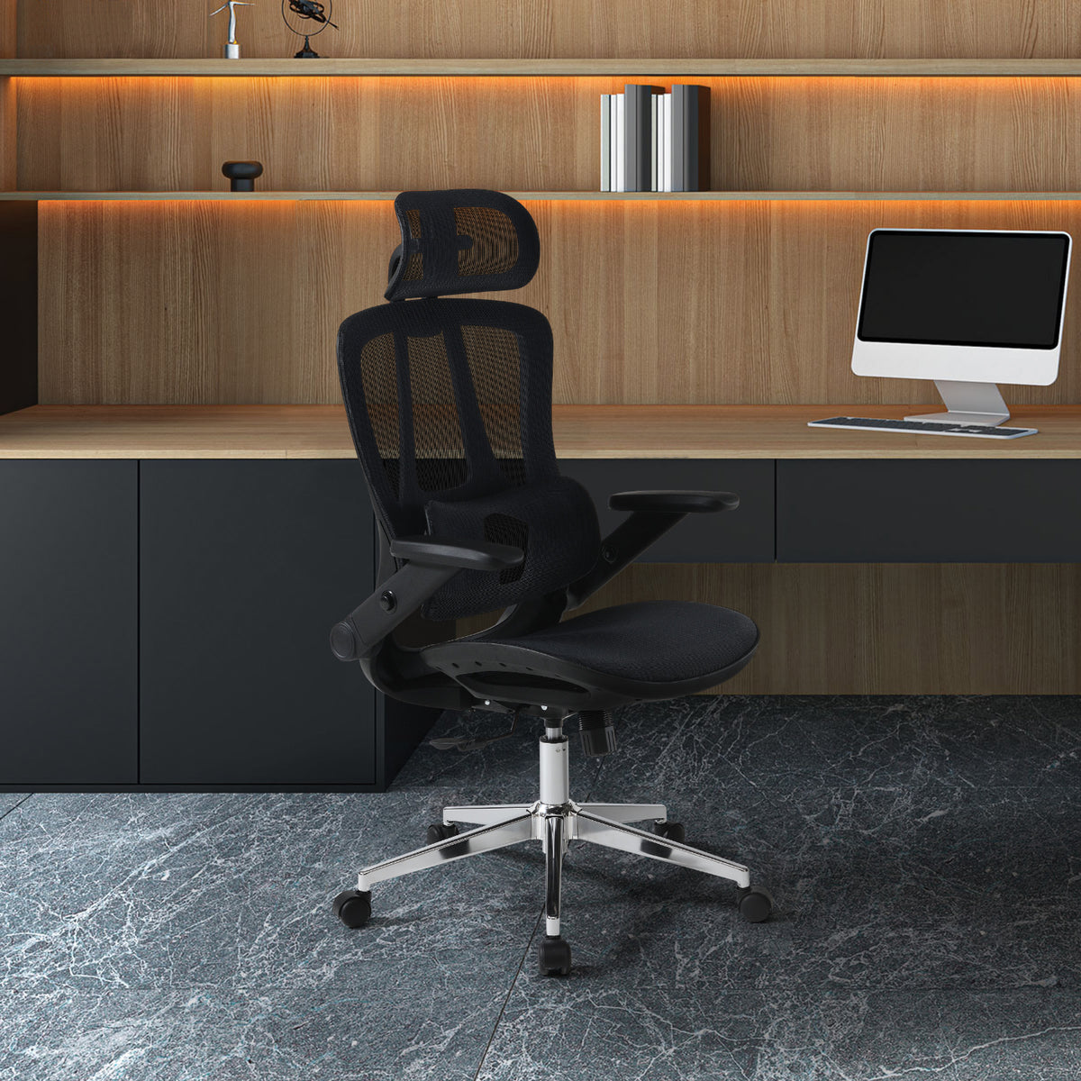 Black Matrix Seat and Back Manager's Chair with Adjustable Headrest and Adjustable 4D Flip Arms