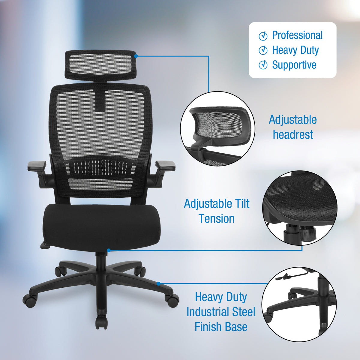 Breathable Mesh Seat and Back Manager's Chair with Adjustable Headrest