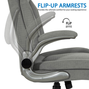 Big & Tall Executive Charcoal Fabric Chair with Padded Flip Arms and Titanium Base, Charcoal Fabric
