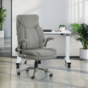 Big & Tall Executive Charcoal Fabric Chair with Padded Flip Arms and Titanium Base, Charcoal Fabric