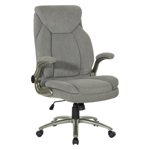 Big & Tall Executive Charcoal Fabric Chair with Padded Flip Arms and Titanium Base, Charcoal Fabric