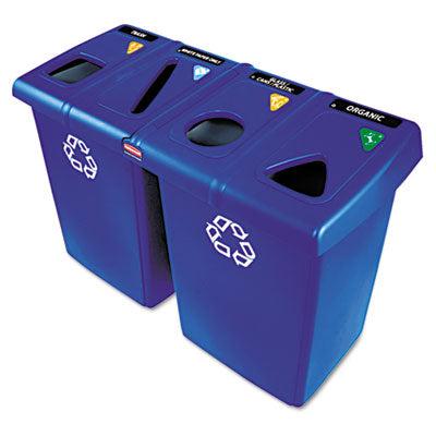 Rubbermaid Glutton Four Stream Recycling Station, 92 Gallon, Blue