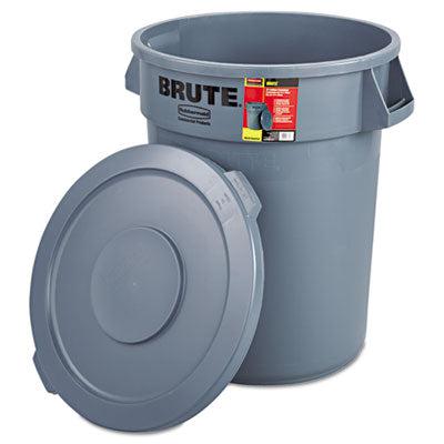 Rubbermaid Vented Round Brute Waste Container with Lid, 32 Gallon, Gray
