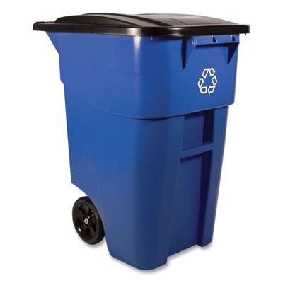 Rubbermaid Brute Square Recycling Roll-Out Container, 50 Gallon, Blue