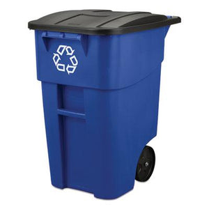 Rubbermaid Brute Square Recycling Roll-Out Container, 50 Gallon, Blue