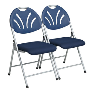 Folding Chair with Plastic Fan Back and Matching Fabric Seat, 4-Pack