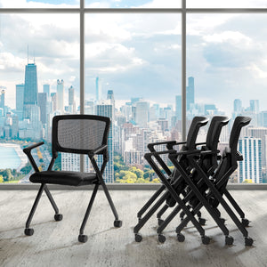 FlexBack Nesting Chair with Breathable Mesh Back and Black Fabric Seat in Black EPD Finish Frame, 2-Pack
