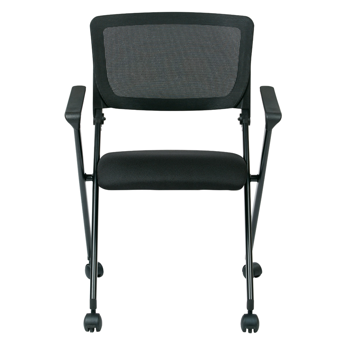 FlexBack Nesting Chair with Breathable Mesh Back and Black Fabric Seat in Black EPD Finish Frame, 2-Pack