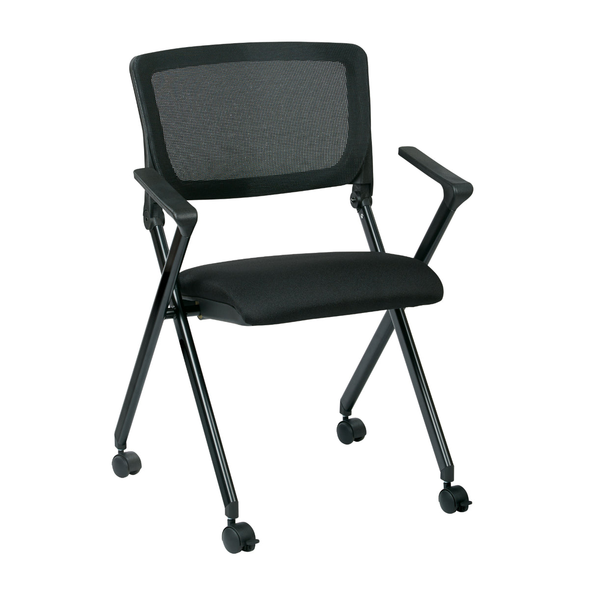 FlexBack Nesting Chair with Breathable Mesh Back and Black Fabric Seat in Black EPD Finish Frame, 2-Pack