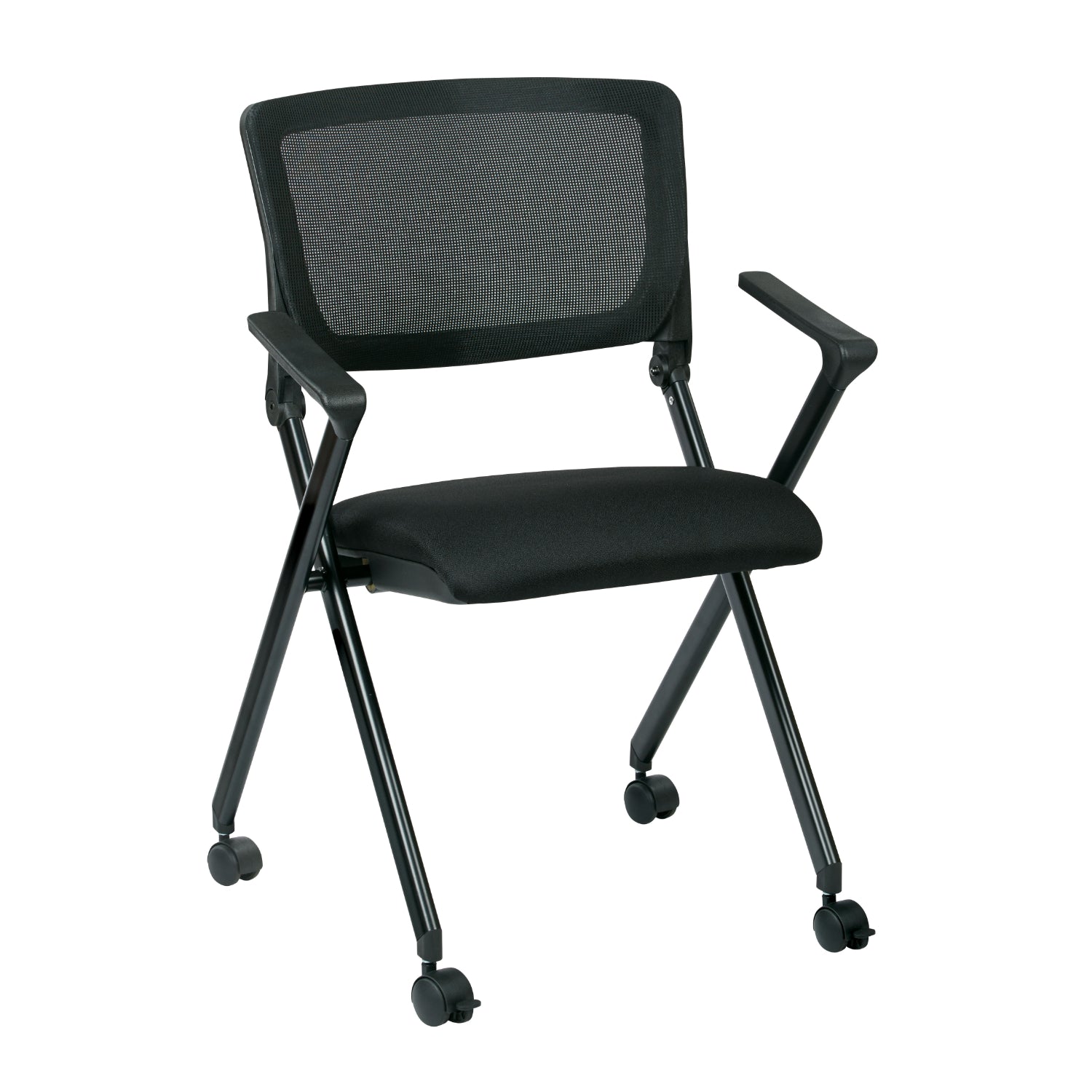 FlexBack Nesting Chair with Breathable Mesh Back and Black Fabric Seat in Black EPD Finish Frame, 2-Pack