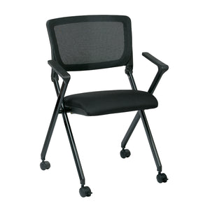 FlexBack Nesting Chair with Breathable Mesh Back and Black Fabric Seat in Black EPD Finish Frame, 2-Pack