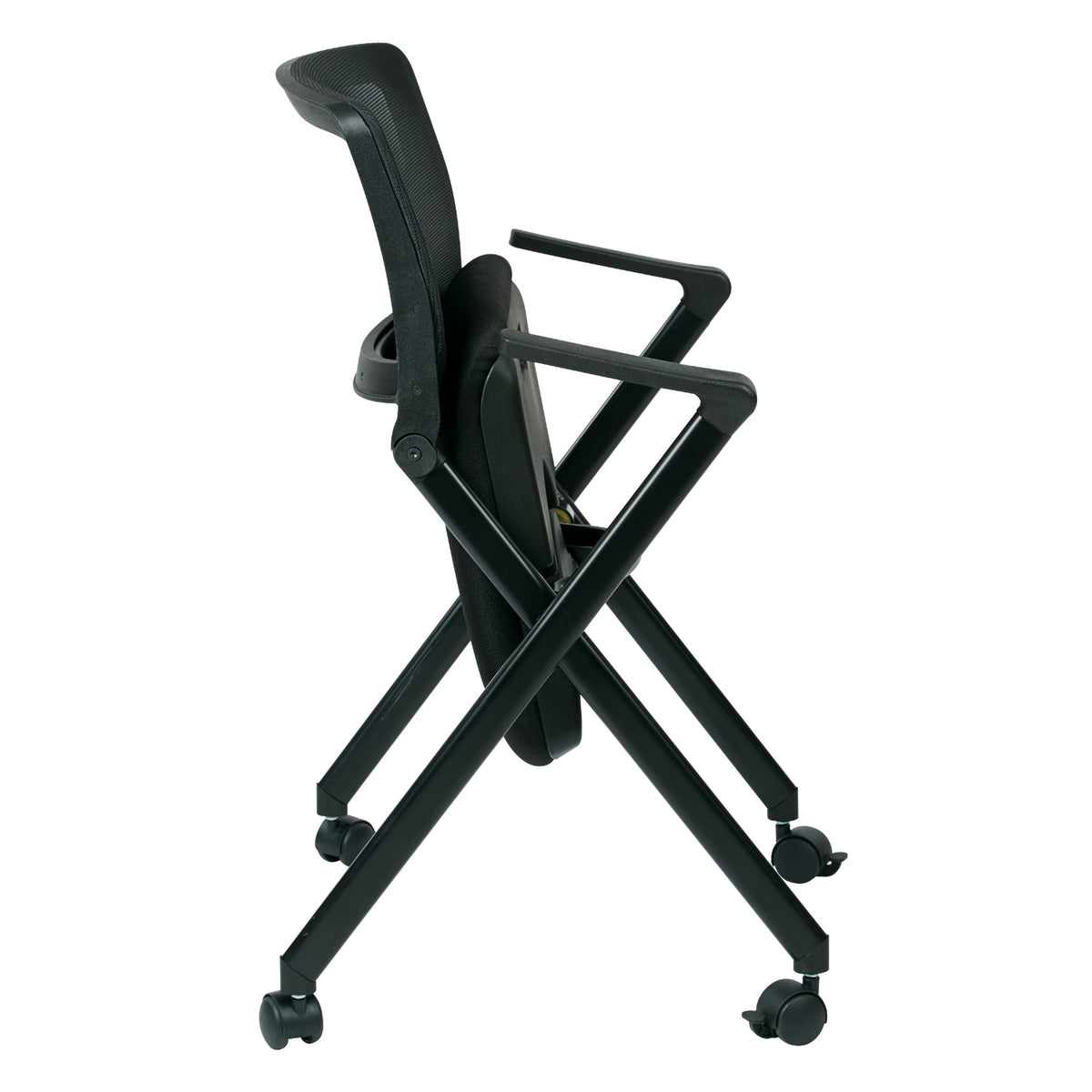 FlexBack Nesting Chair with Breathable Mesh Back and Black Fabric Seat in Black EPD Finish Frame, 2-Pack