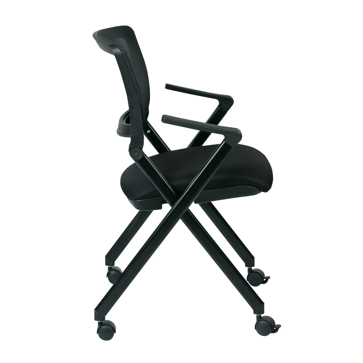 FlexBack Nesting Chair with Breathable Mesh Back and Black Fabric Seat in Black EPD Finish Frame, 2-Pack