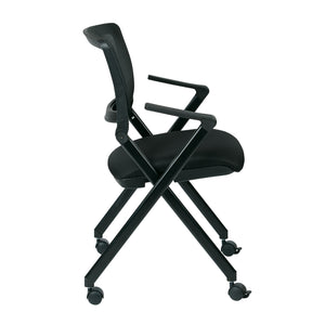 FlexBack Nesting Chair with Breathable Mesh Back and Black Fabric Seat in Black EPD Finish Frame, 2-Pack