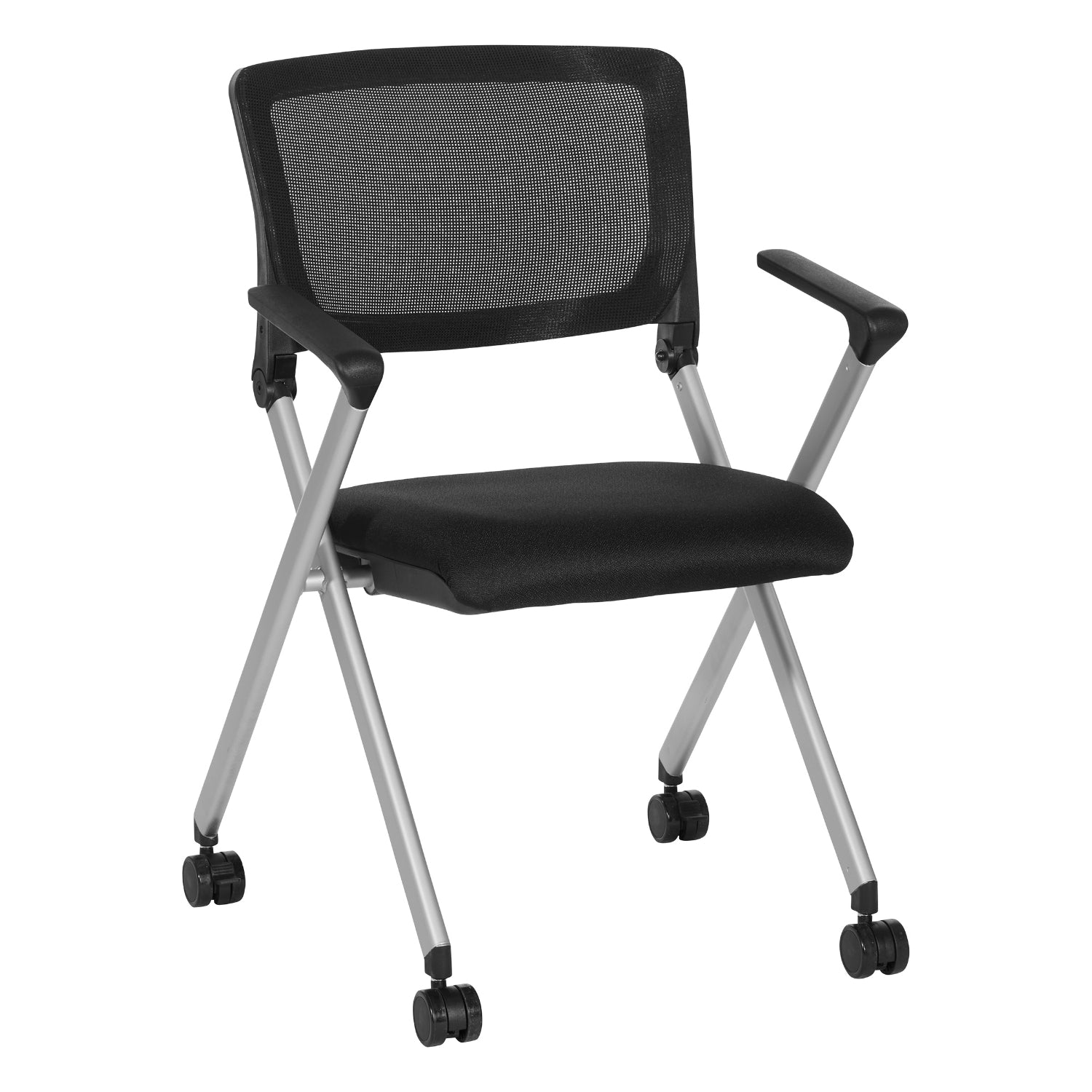 FlexBack Nesting Chair with Breathable Mesh Back and Black Fabric Seat in Silver EPD Finish Frame, 2-Pack