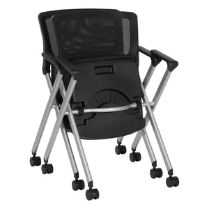 FlexBack Nesting Chair with Breathable Mesh Back and Black Fabric Seat in Silver EPD Finish Frame, 2-Pack