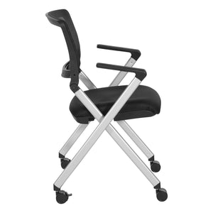 FlexBack Nesting Chair with Breathable Mesh Back and Black Fabric Seat in Silver EPD Finish Frame, 2-Pack