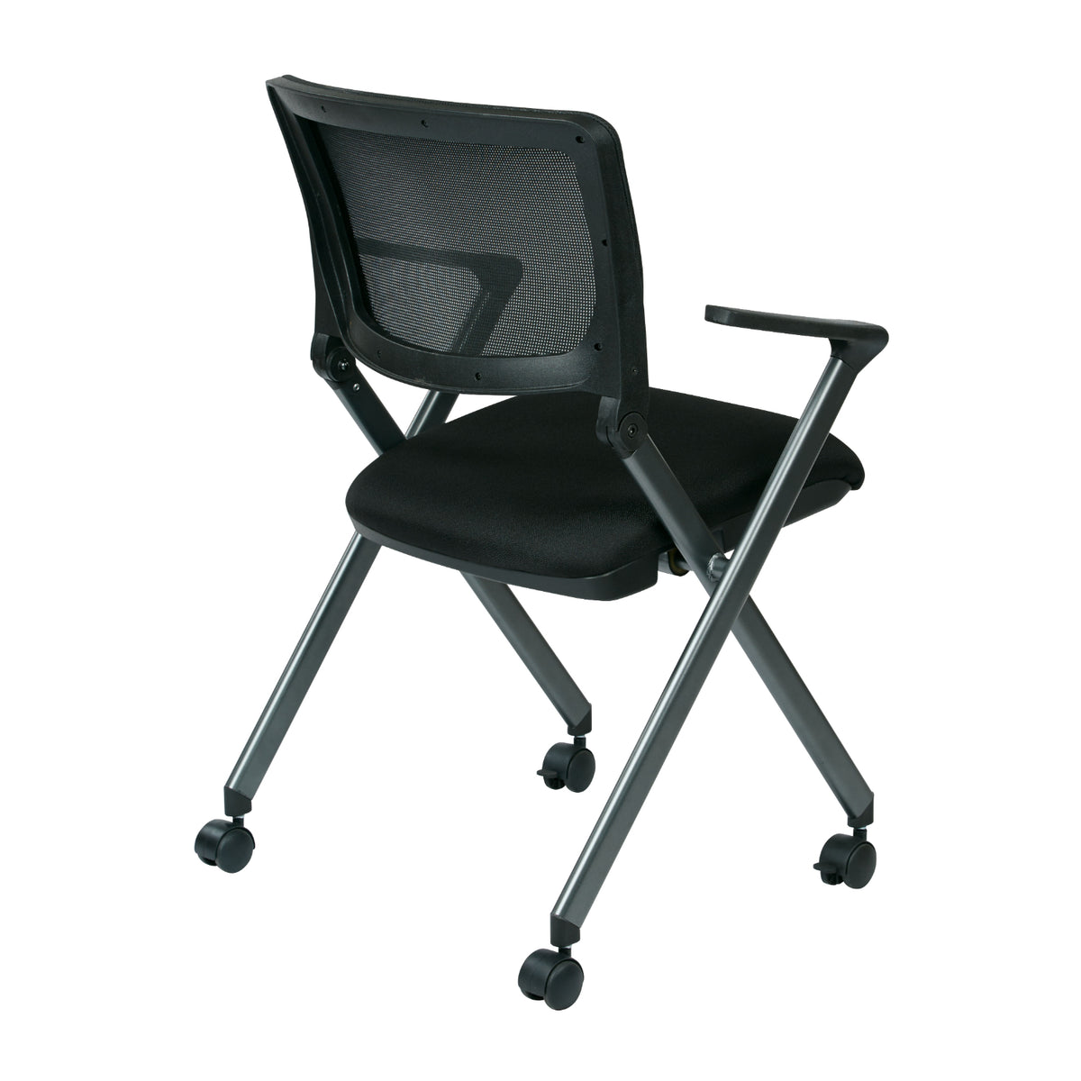 FlexBack Nesting Chair with Breathable Mesh Back and Black Fabric Seat in Titanium EPD Finish Frame, 2-Pack