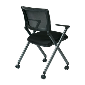 FlexBack Nesting Chair with Breathable Mesh Back and Black Fabric Seat in Titanium EPD Finish Frame, 2-Pack