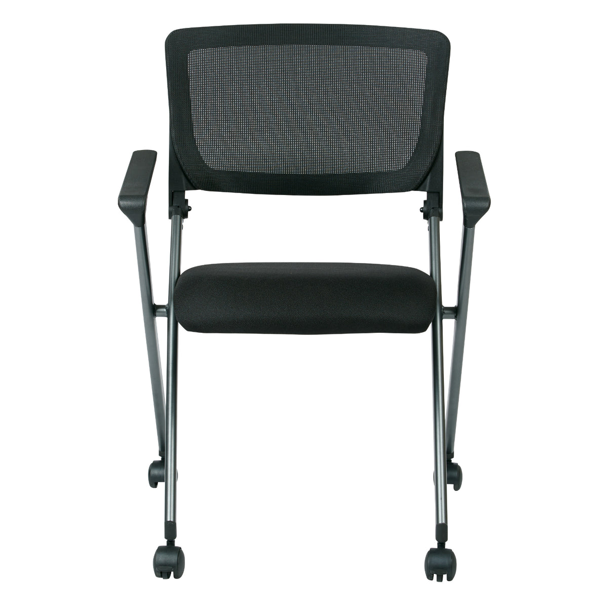 FlexBack Nesting Chair with Breathable Mesh Back and Black Fabric Seat in Titanium EPD Finish Frame, 2-Pack