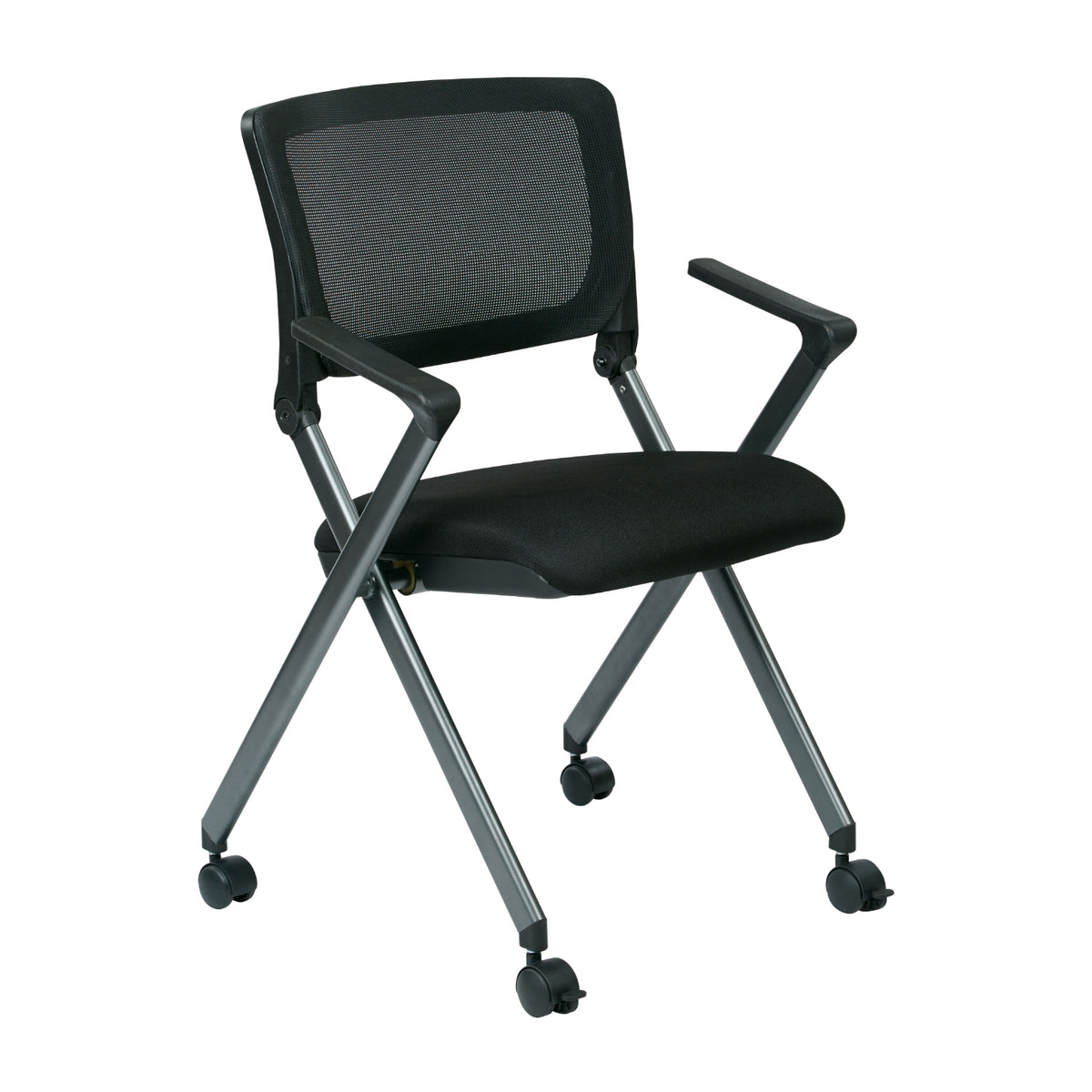 FlexBack Nesting Chair with Breathable Mesh Back and Black Fabric Seat in Titanium EPD Finish Frame, 2-Pack