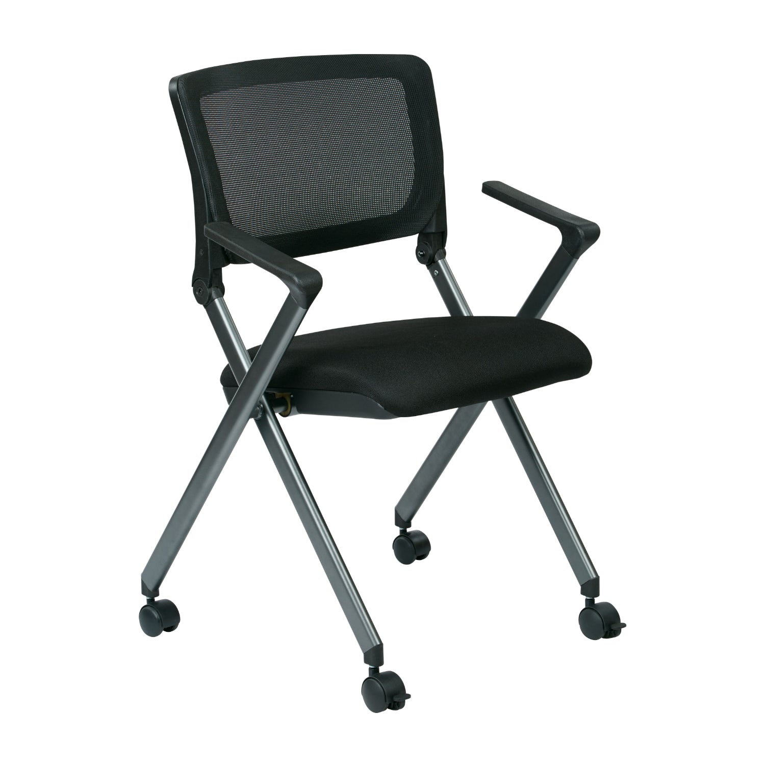 FlexBack Nesting Chair with Breathable Mesh Back and Black Fabric Seat in Titanium EPD Finish Frame, 2-Pack