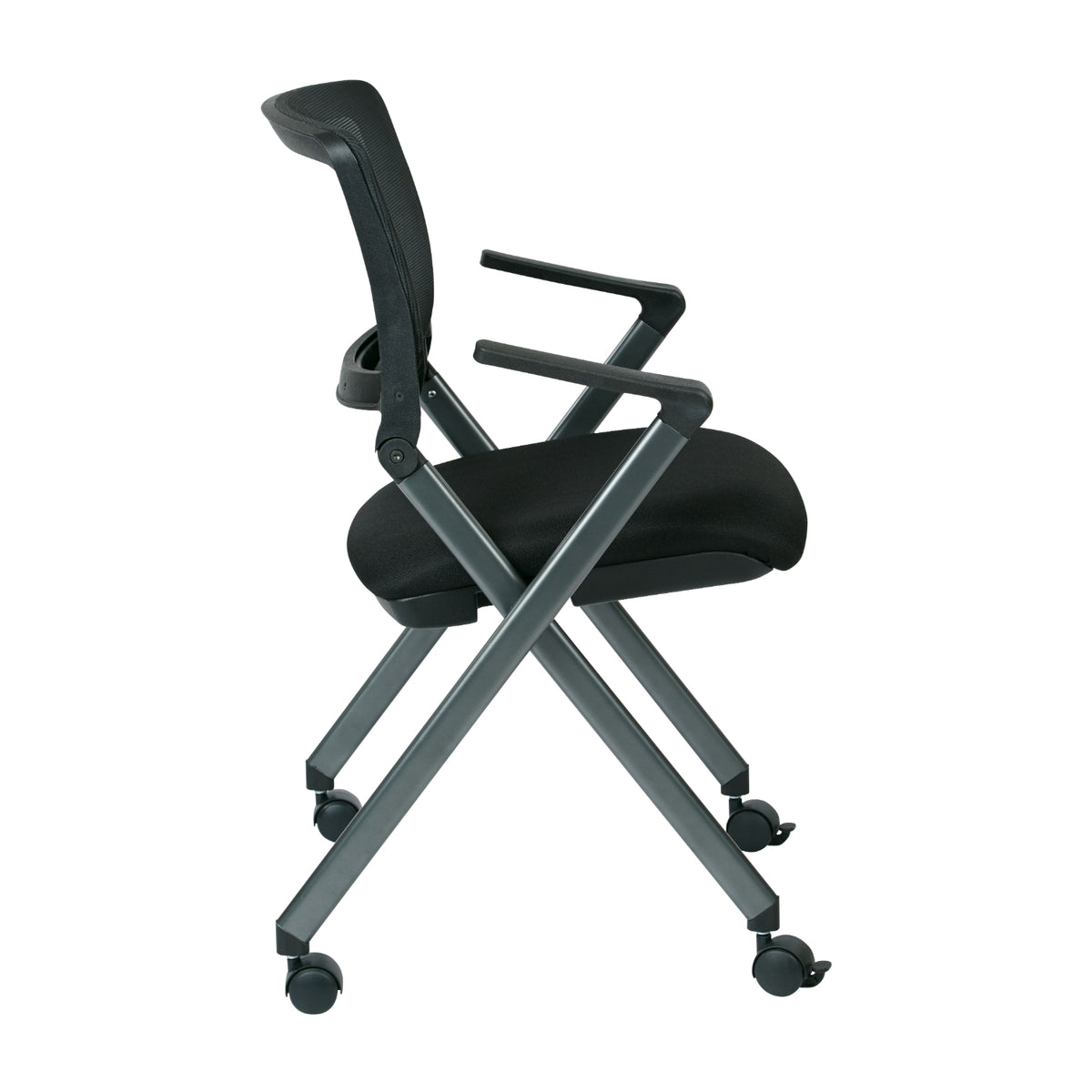 FlexBack Nesting Chair with Breathable Mesh Back and Black Fabric Seat in Titanium EPD Finish Frame, 2-Pack